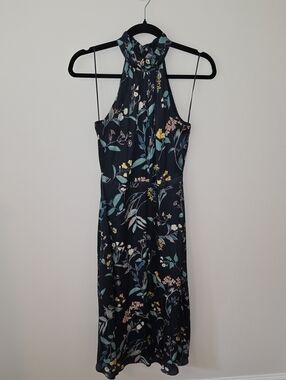 Banana Republic Navy Floral Halter Midi Dress